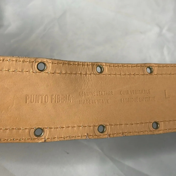 PUNTO FIBBIA Snakeskin Print Genuine Leather Wide Belt Rounded Gold Buckle L - Picture 6 of 10